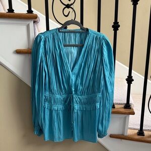Elie Tahari Teal Pleated Blouse